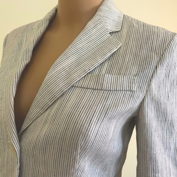 Theory white & blue stripe linen blazer size 2 - Picture 12 of 16